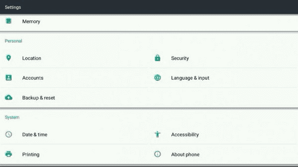 Выбор английского языка в меню StartSettings, установленное на смарт ТВ Ксиаоми